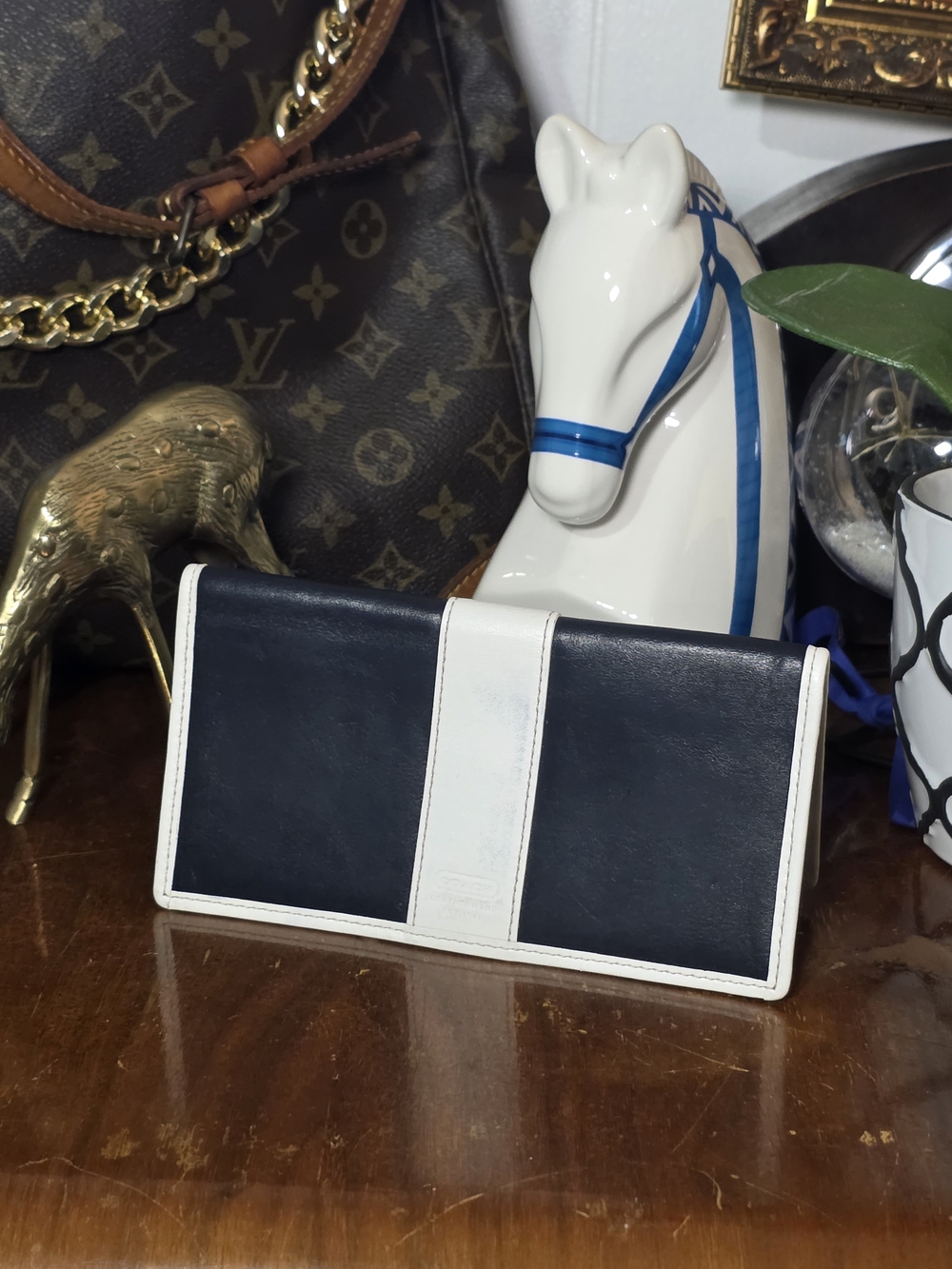 Coach Navy & White Leather Continental Wallet/Bilfold/Cheque Book.